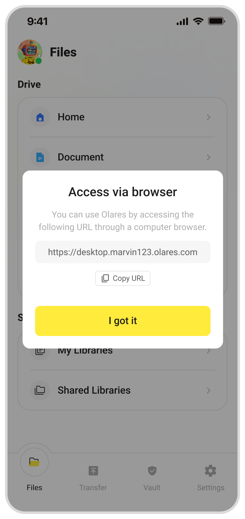 Access Olares via browser